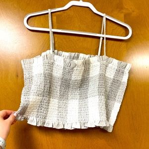 loft grey and white gingham cropped tank top